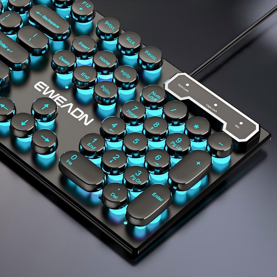 Pc Gaming Handheld - EWEADN Schreibmaschinen-Gaming-Tastatur, 104-Tasten, runde Retro-Punk-Tastenkappen, blaue