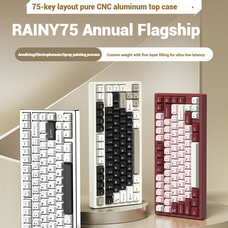 Pc Gaming Custom - Drahtlose Bluetooth RAINY75 maßgeschneiderte Gaming-Tastatur, Aluminiumgehäuse,