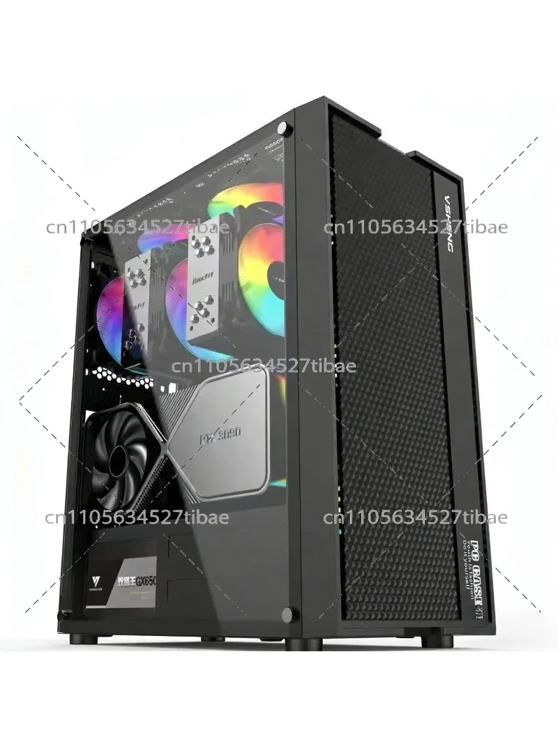 Pc Gaming Case - Schwarzes E-ATX Computergehäuse mit Glas-Seitenpanel, Unterstützung
